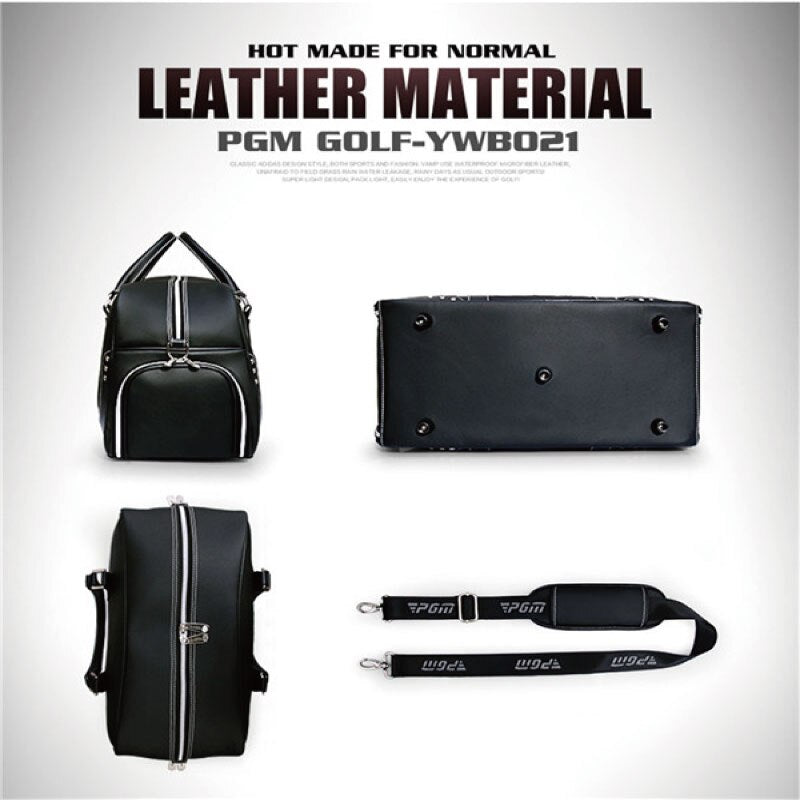 PGM Black Golf Clothing Bag men&#39;s motion portable bag Built-in shoes bag Large Capacity Leather YWB021